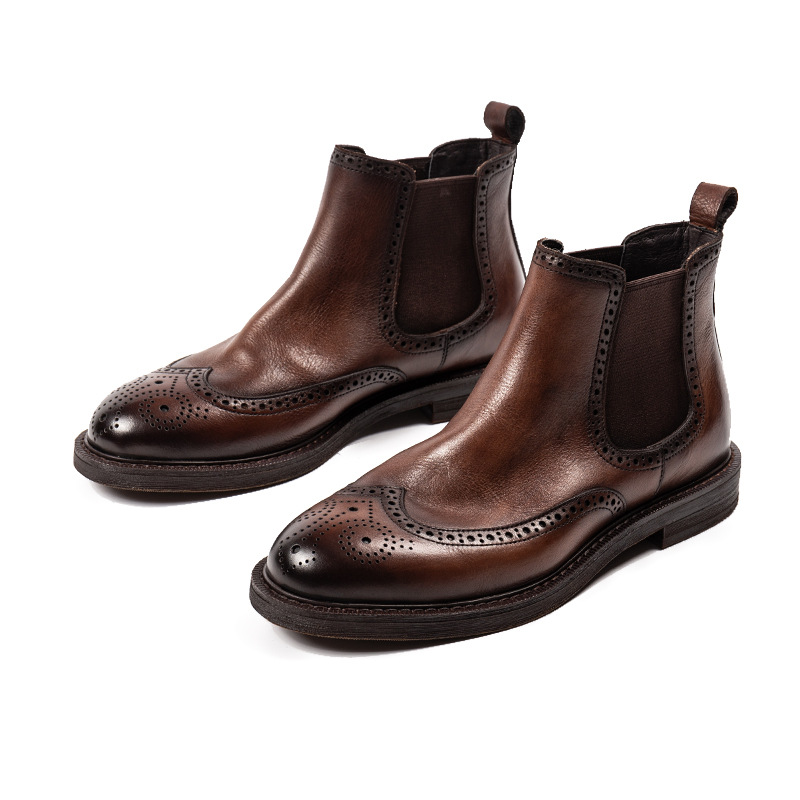 New Chelsea Boots Brogue Carved Leather Shoes For Men Cjdropshipping