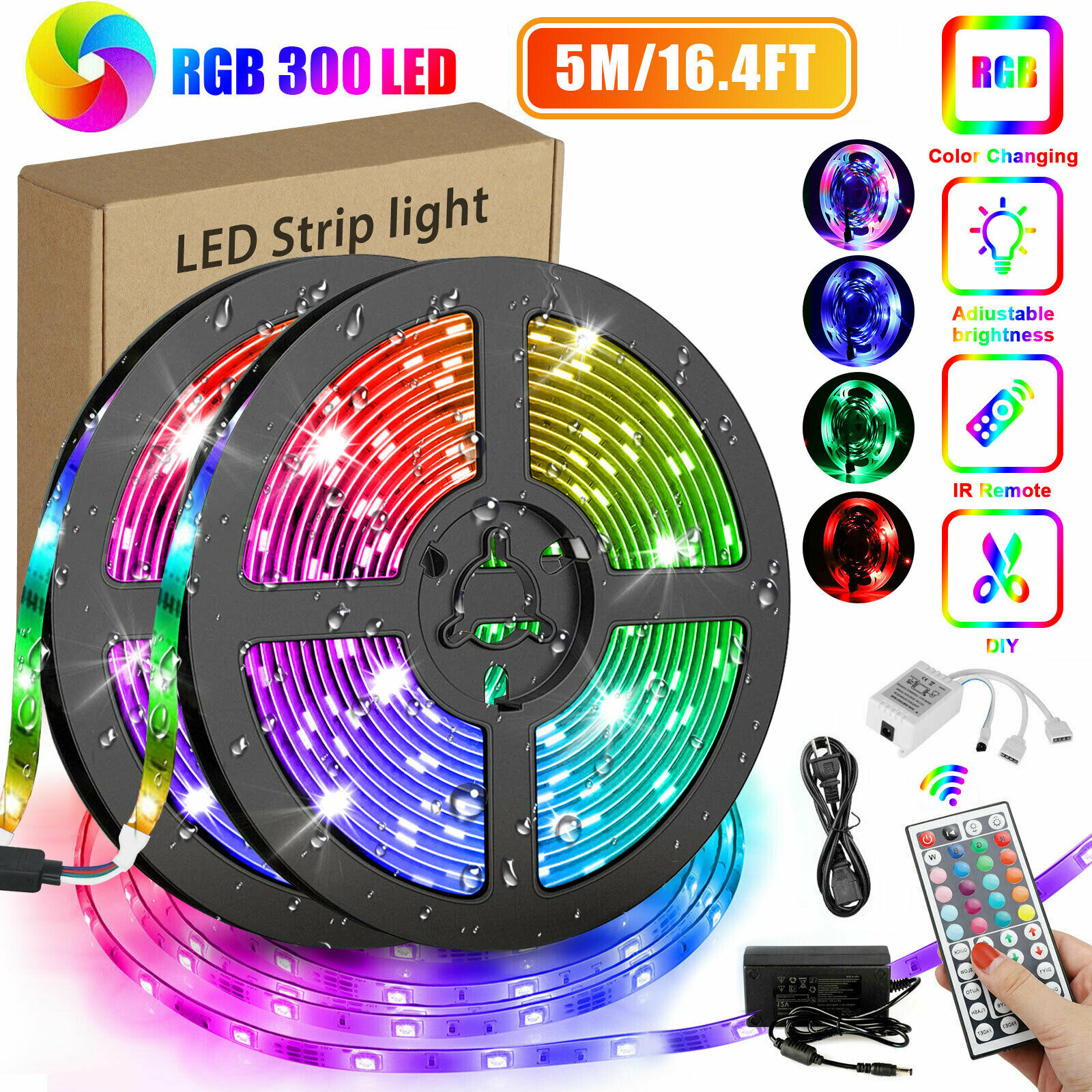 32FT Flexible Strip Light RGB LED SMD Remote Fairy Lights Room TV Party Bar Lot~ 