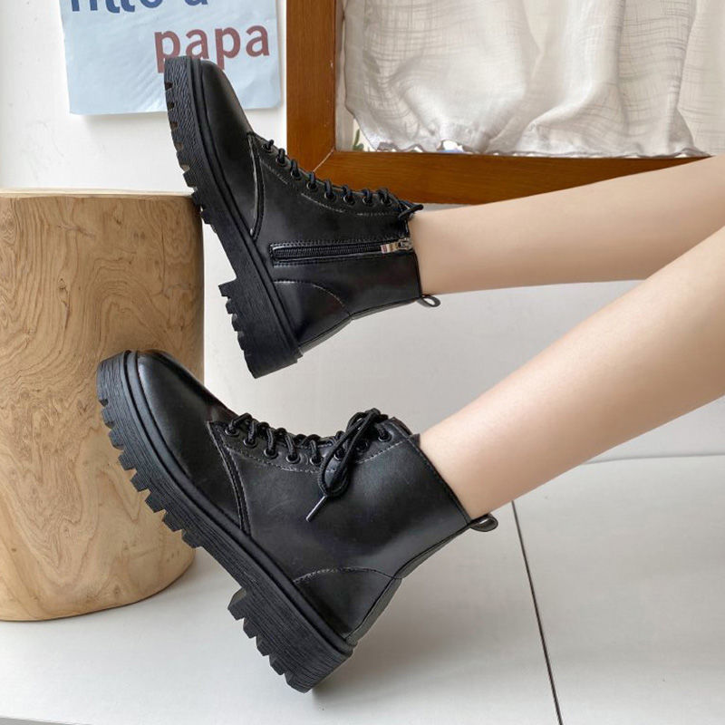 Trendy Korean Black All Match Thick Soled Motorcycle Boots