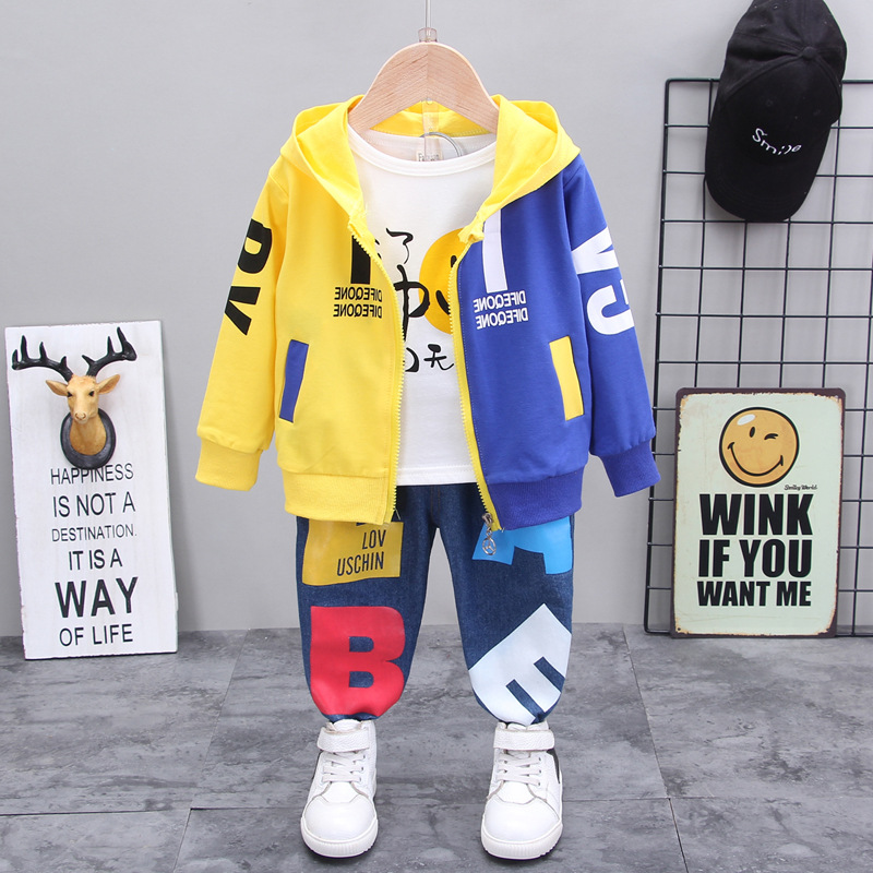 Cool Letter Print Baby Toddler Boys 3Pcs Shirt, Jacket and Pants