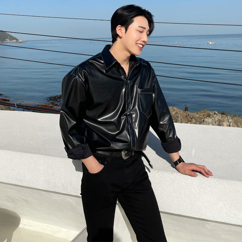 Small Leather Jacket Hong Kong Style Japanese Longsleeved Shirt CJdropshipping