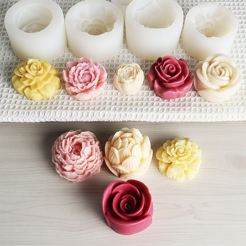 DIY Peony Scented Candle Rose Flower Silicone Mold for