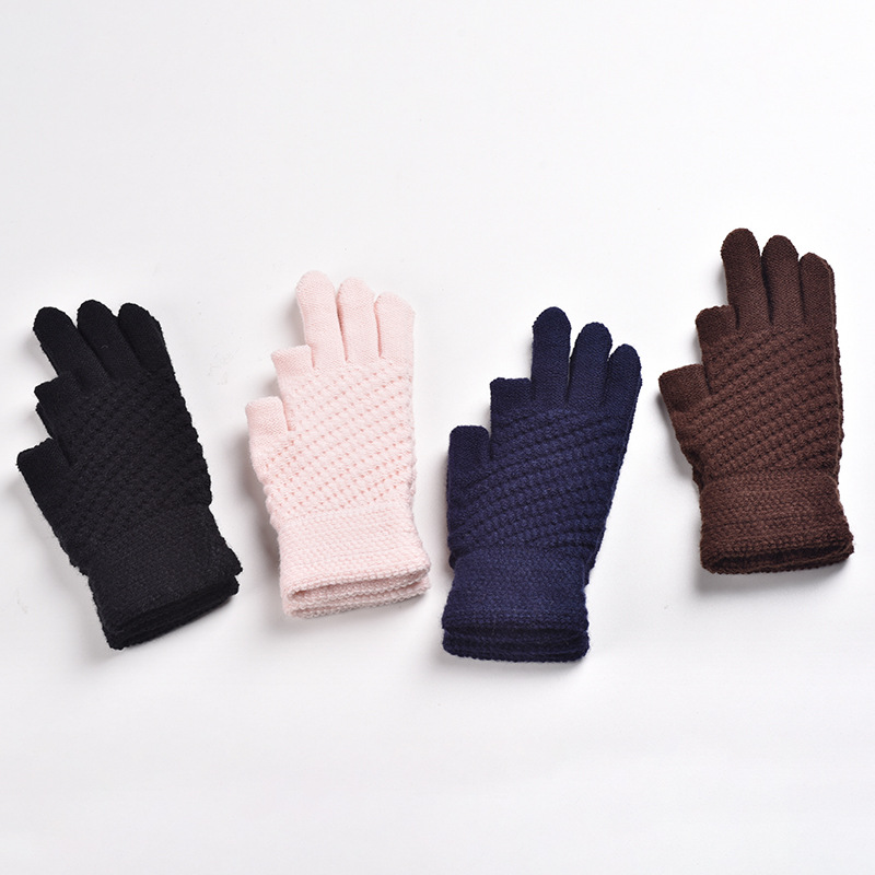 Men's And Women's Split-finger Knitted Woolen Protective Fingerless Gloves