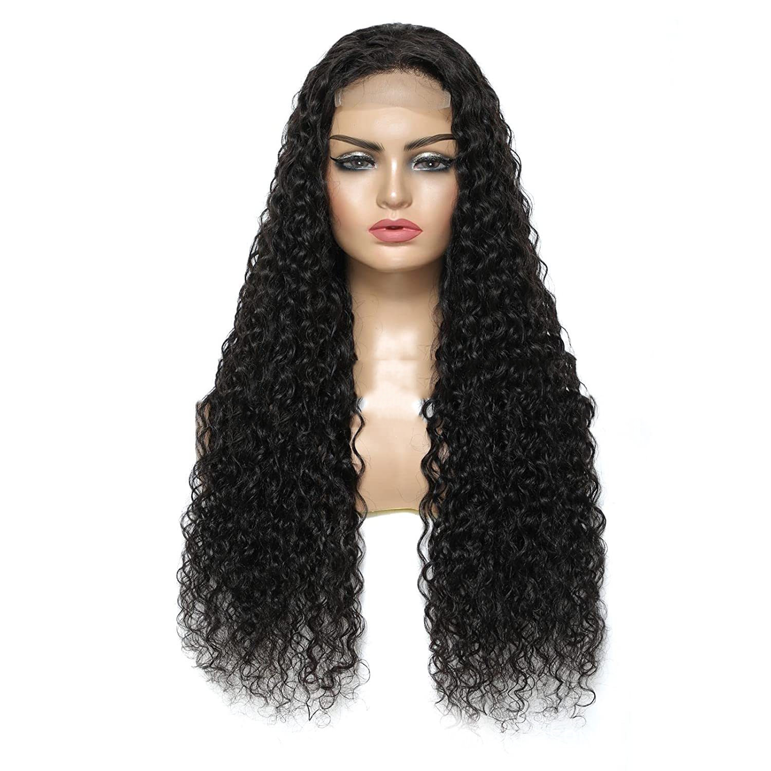 Premium Front Lace Synthetic Natural Black Curly Deep Wave Wig