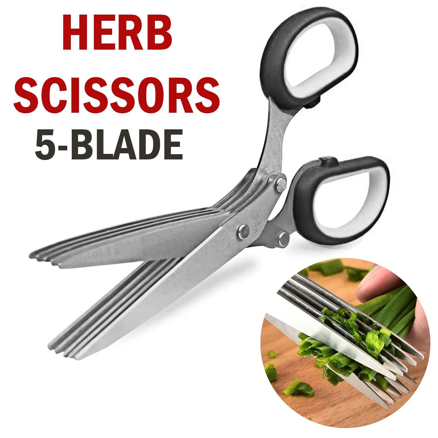 5-Blade Herb Scissors with Cover – Multipurpose Kitchen Shears for Chopping  -image
