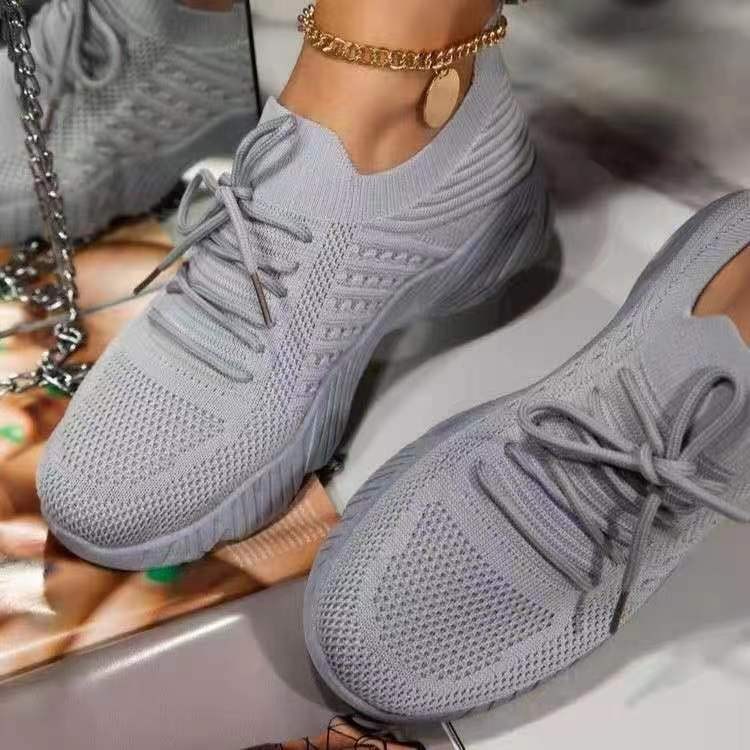 Solid Color Lace-up Flying Knitted Sneakers Outdoor Walking Shoes shopper-ever.myshopify.com