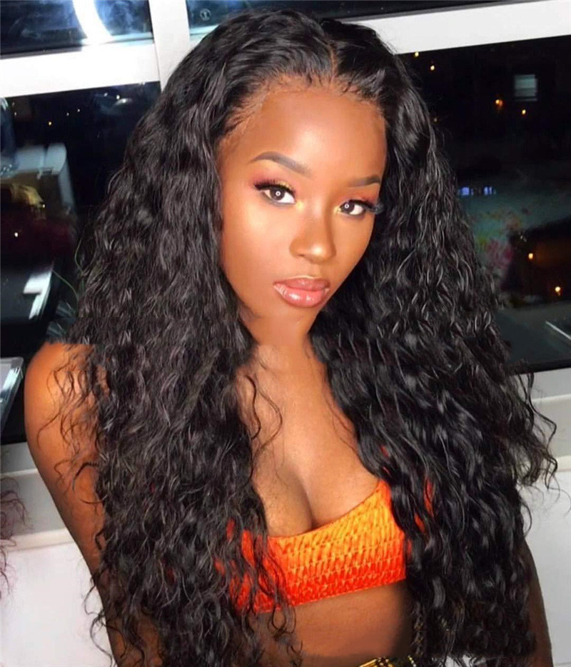 Premium Front Lace Synthetic Natural Black Curly Deep Wave Wig