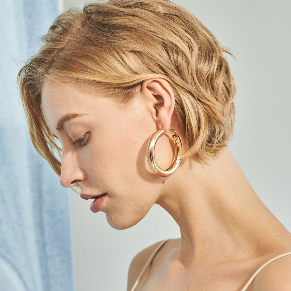 Exaggerated Gold & Silver Simple Aesthetic Zinc Alloy Hypoallergenic Large Round Circle Hoop Earrings