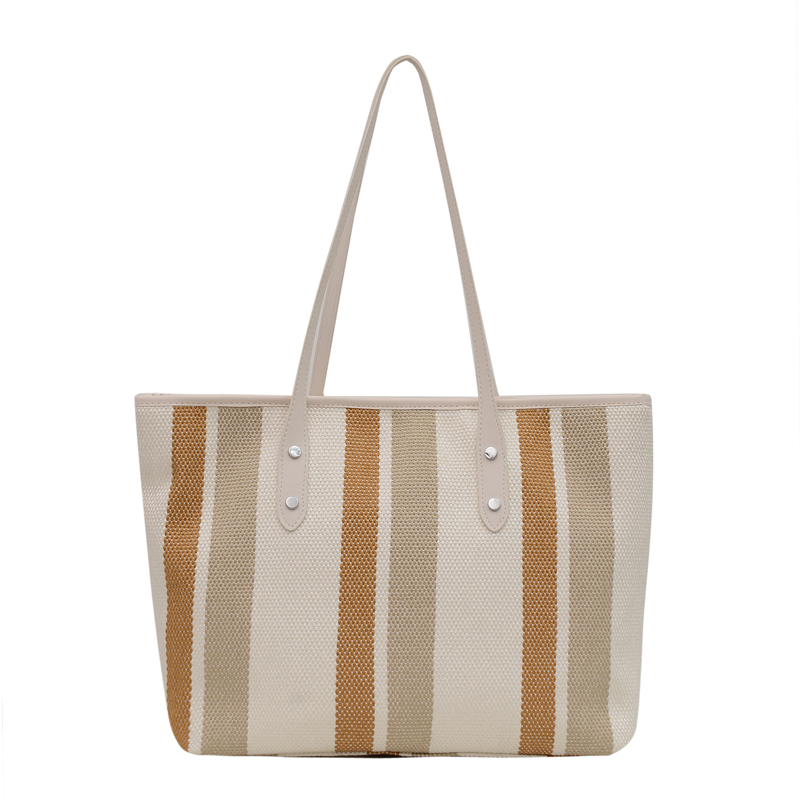 08d58f24 62b9 4550 9576 28ede8600967 - Fabric Stitching Vertical Stripes Hit Color Tote Bag Shoulder Bag