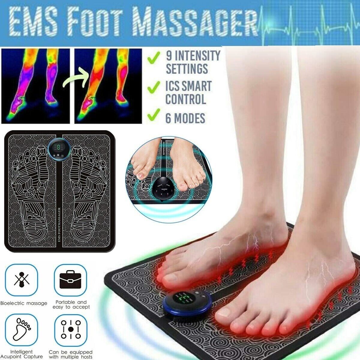 EMS Electric Foot Massager Leg Muscle Pain Relax Machine Foot Therapy Massage - Picture 10 of 10