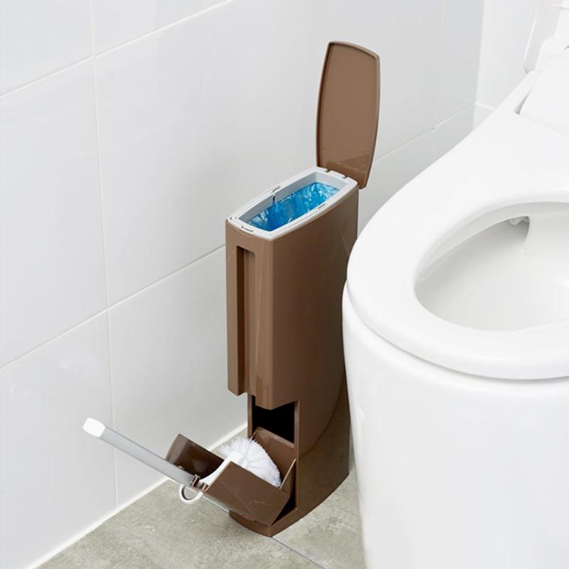 Coffee color creative toilet brush trash cans garbage bag set with integrated tissue box.
