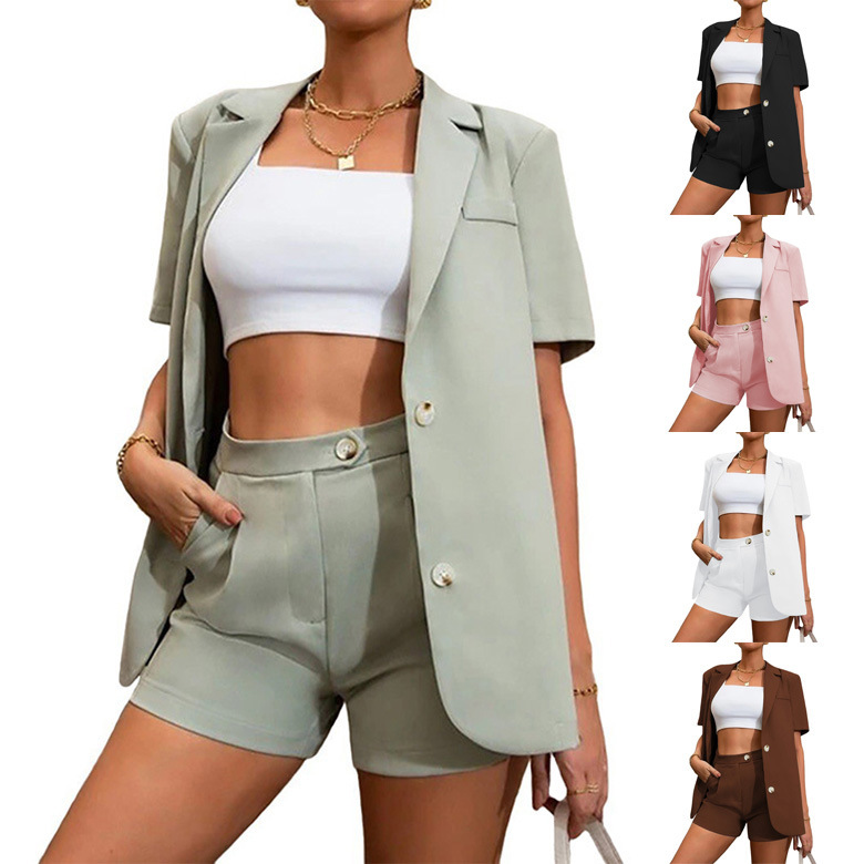 Women's Temperament Solid Color Jacket High Waist Shorts Suit shopper-ever.myshopify.com
