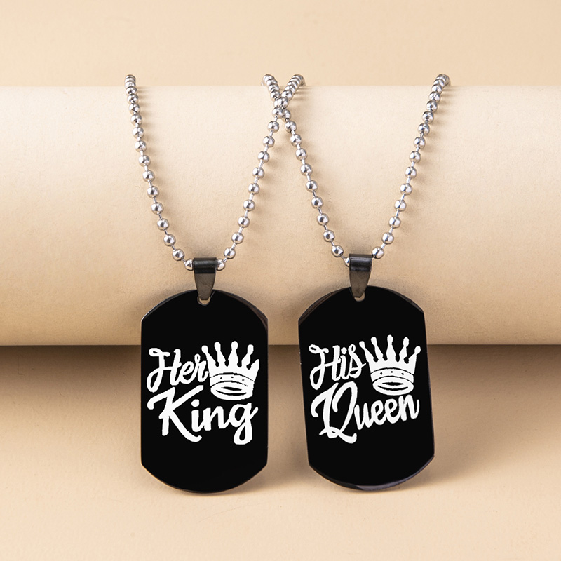 0c76e8af 72ac 401a bba5 7408f680d4b6 - Hip Hop Her King His Queen Stainless Steel Dog Tags Couple Necklaces