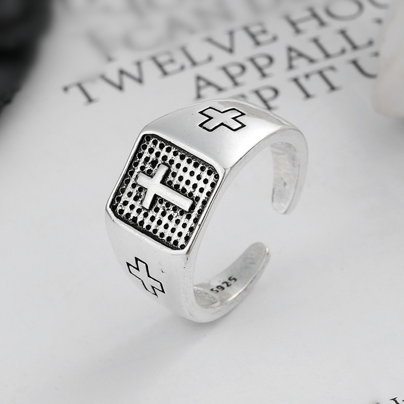 Silver Cross Ring for Men's Fashion