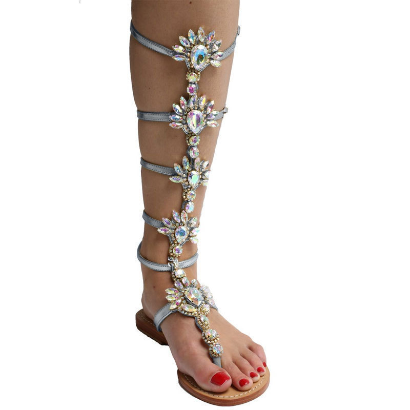 0e2bf97e 371f 4c31 bc69 bb3d05c5cc28 - Summer New Fashion Rhinestone Flat Toe Roman Style Sandals Women