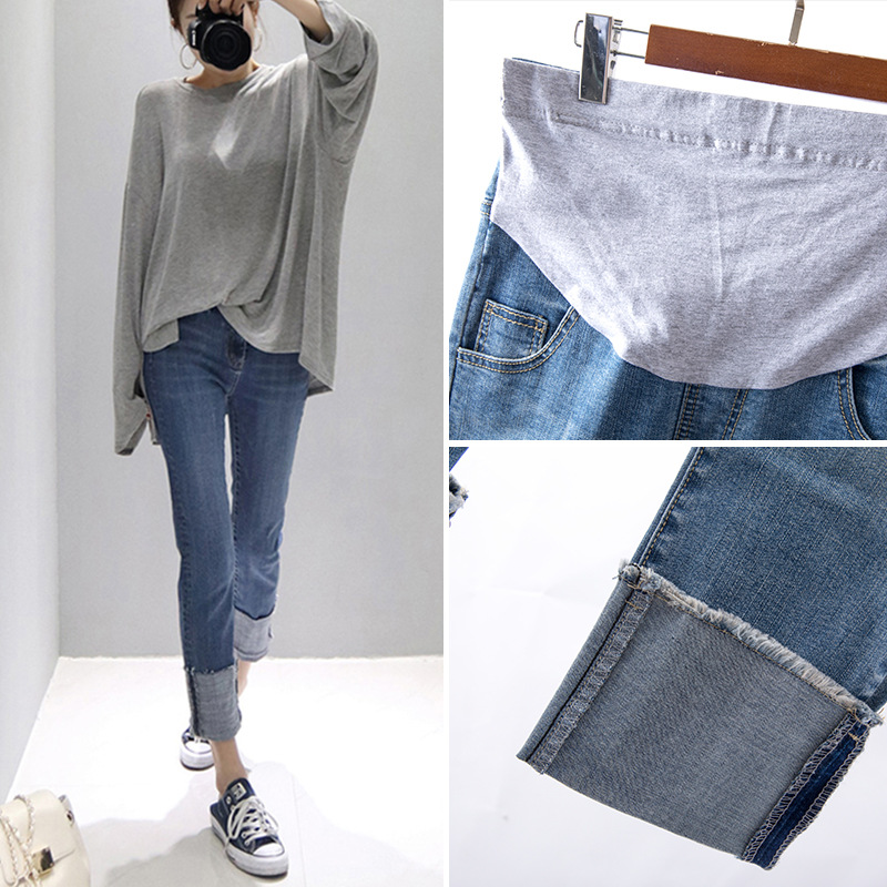 Straight Cropped Jeans Cuffed Jeans For Pregnant Women