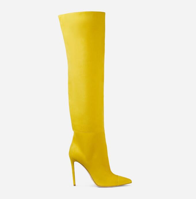 Stiletto High Heels Over The Knee Boots Yellow Blue Suede Sleeve Women ...