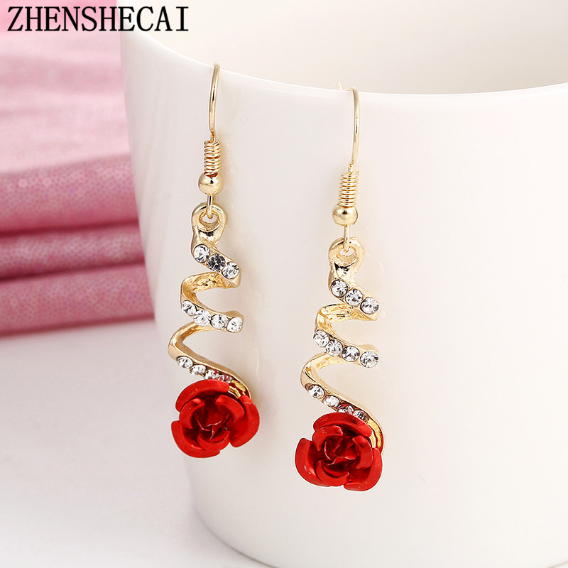10be5a91 d9bb 429b b111 d9dd3ca7f6ed - Fashion Jewelry Ethnic Red Rose Drop Earrings Big Rhinestone Earrings Vintage For Women Rose Gold Spiral Dangle Earring