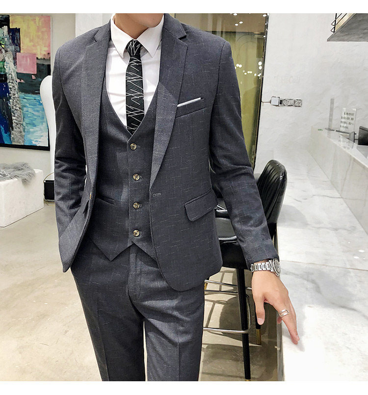 Men 3-piece Textured Print Blazer & Vest & Tailored Pants