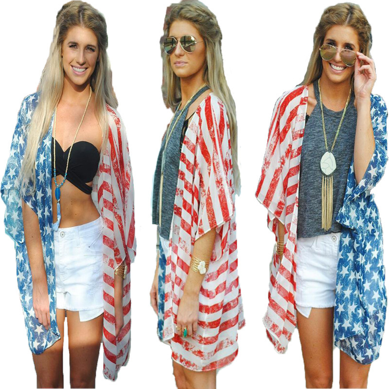 12e188aa 3d82 40ad af0e dde60a75f118 - New Independence Day Flag Cardigan Loose Casual Women's Clothing