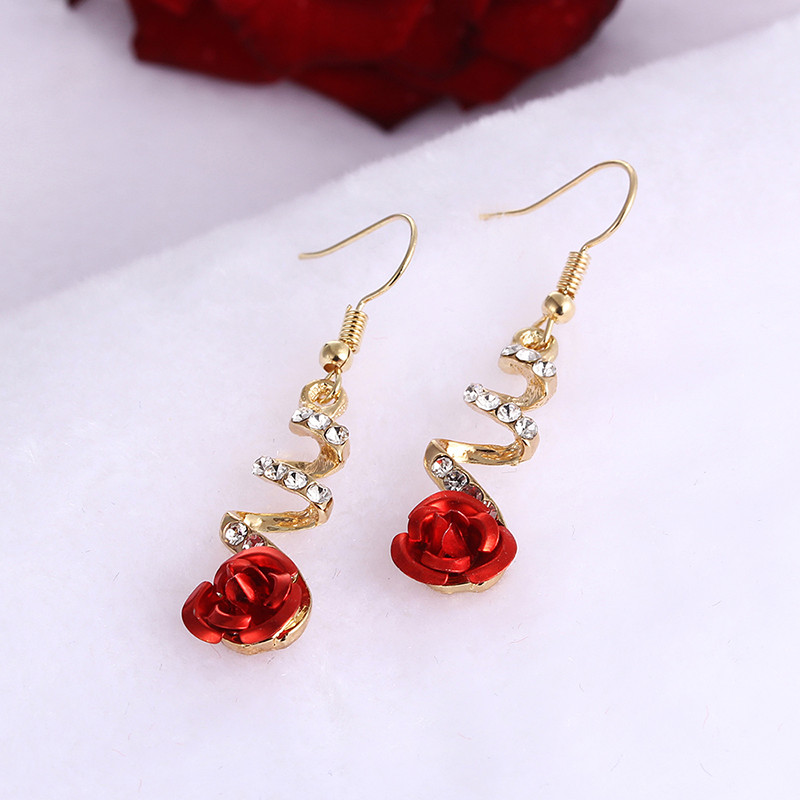 13da2990 5bb9 4963 8a92 75b41b706105 - Fashion Jewelry Ethnic Red Rose Drop Earrings Big Rhinestone Earrings Vintage For Women Rose Gold Spiral Dangle Earring