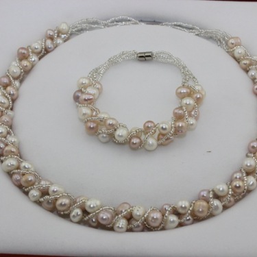 A large number of Korean brides / pearl jewelry suits, snake chain, Pearl Necklace + Bracelet Set—1