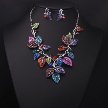 Europe and the United States big jewelry sets, color leaves, short clavicle necklace, bridal dress, female fashion accessories—2