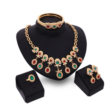 Europe and the United States explosion bride gold jewellery diamond necklace earrings set colorful bracelet ring and jewelry set—4