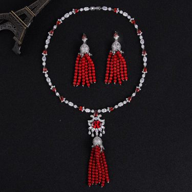 Fast selling Tassel Necklace, earrings set, luxury big bride necklace, foreign trade, sub national wind products—2
