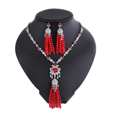 Fast selling Tassel Necklace, earrings set, luxury big bride necklace, foreign trade, sub national wind products—4