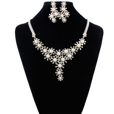 S148 Europe and America, big fashion temperament, luxury flower shape, imitation pearls, short necklace, Bridal Necklace Set—2
