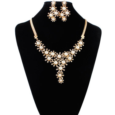 S148 Europe and America, big fashion temperament, luxury flower shape, imitation pearls, short necklace, Bridal Necklace Set—6
