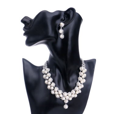 Europe and the United States foreign trade explosion bride pearl jewelry set classic classic diamond studded BRIDAL NECKLACE EARRINGS—2