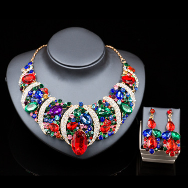 Foreign trade source, Africa, the Middle East, Europe and the United States, color exaggerated bride necklace, earrings set, alloy color plating—1
