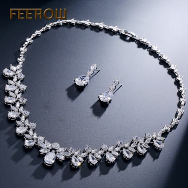 Diamond AAA Zircon Necklace and Earring Set—1