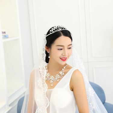 Bridal pearl necklace, earring, two piece wedding dress, chain photo studio and accessories—4