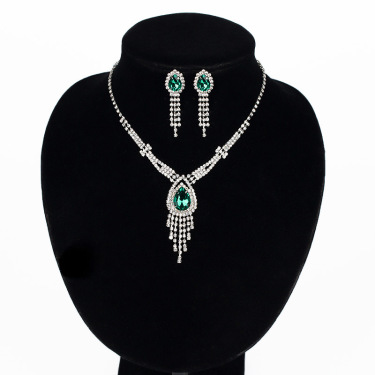 The new bride Korean jewelry necklace pendant and two-piece diamond trade claw chain jewelry set—1