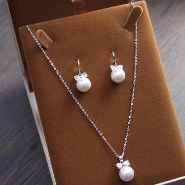 The bride jewelry Korean minimalist Pearl Necklace Earrings Set zircon Wedding Bridal Gown accessories—3