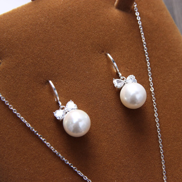 The bride jewelry Korean minimalist Pearl Necklace Earrings Set zircon Wedding Bridal Gown accessories—1