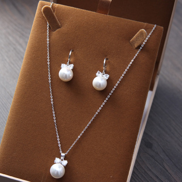 The bride jewelry Korean minimalist Pearl Necklace Earrings Set zircon Wedding Bridal Gown accessories—4