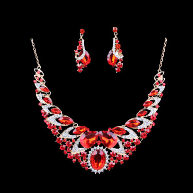 Fashion, Middle East, Europe and the United States, color exaggerated bride necklace, earrings set, alloy color protection electroplating factory direct sales—3