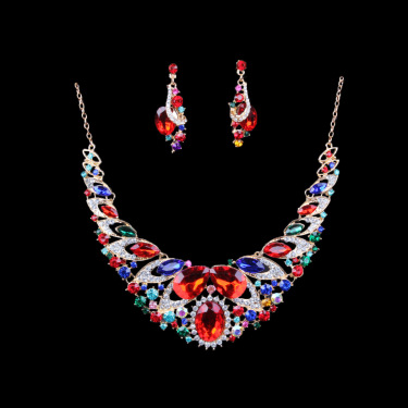 Fashion, Middle East, Europe and the United States, color exaggerated bride necklace, earrings set, alloy color protection electroplating factory direct sales—6