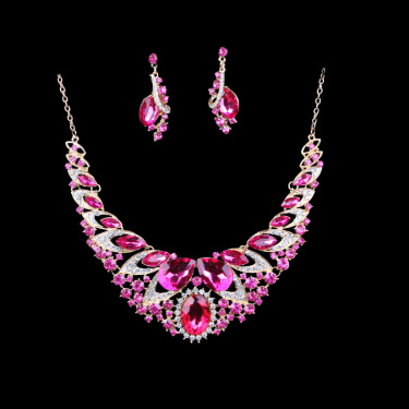 Fashion, Middle East, Europe and the United States, color exaggerated bride necklace, earrings set, alloy color protection electroplating factory direct sales—4
