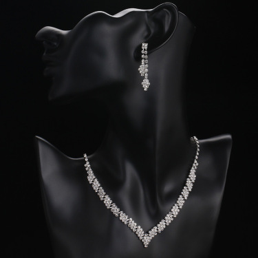 Unique sparkling bridal suit, Diamond Cross Necklace, earring set chain, wedding jewelry 2 sets—1