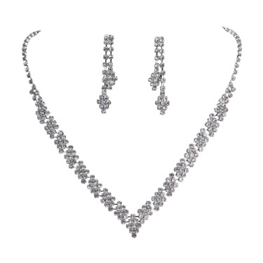 Unique sparkling bridal suit, Diamond Cross Necklace, earring set chain, wedding jewelry 2 sets—2