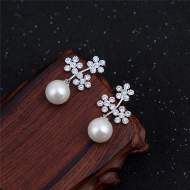 Fashion bride wedding jewelry set pearl necklace earrings earpins girls zircon stainless steel spot—3