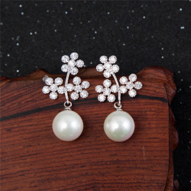 Fashion bride wedding jewelry set pearl necklace earrings earpins girls zircon stainless steel spot—4