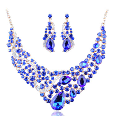 The Middle East color diamond necklace earrings set exaggerated bride and all-match jewelry—8