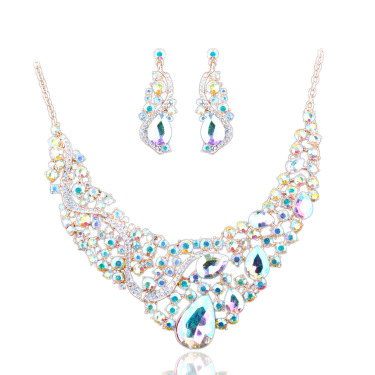 The Middle East color diamond necklace earrings set exaggerated bride and all-match jewelry—3