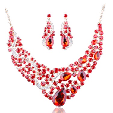 The Middle East color diamond necklace earrings set exaggerated bride and all-match jewelry—6